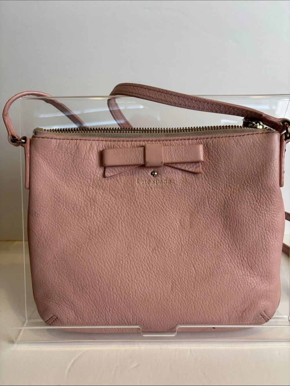 kate spade Pink Pebbled Leather Crossbody with Bow Detail